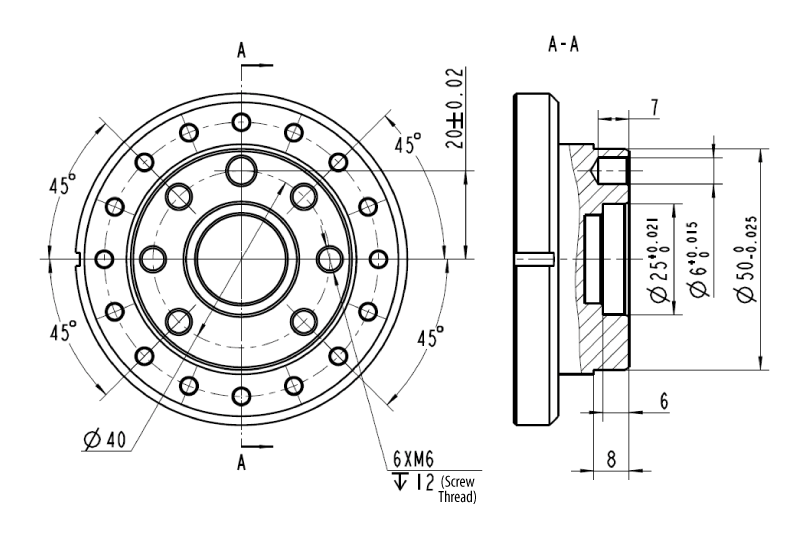 DIMENSION CHART OF ROBOT END-MOUNTED VBR6-1